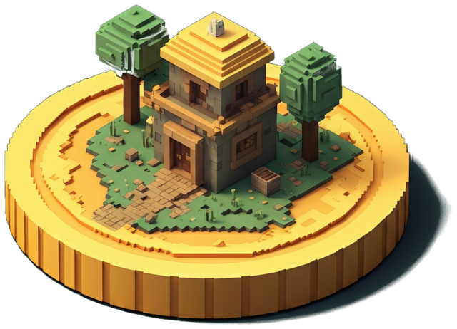 The VOXVILLE coin-town: a voxel village built on top of a gold coin